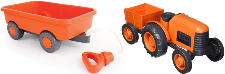 orange wagon and tractor