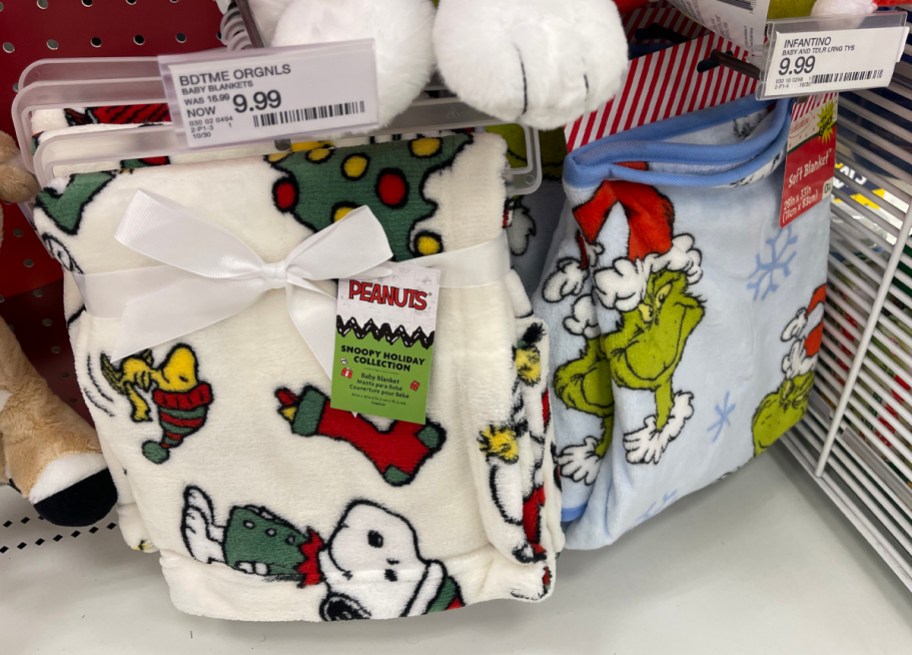 Infantino Grinch and Bedtime Originals Snoopy Holiday Baby Blanket
