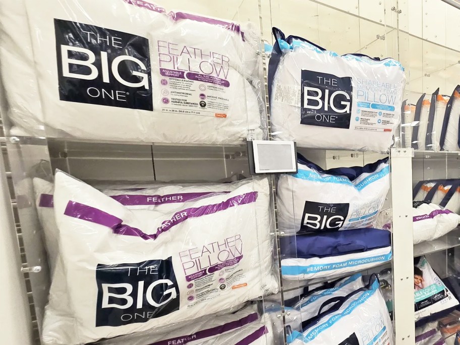 big one pillows on store display wall