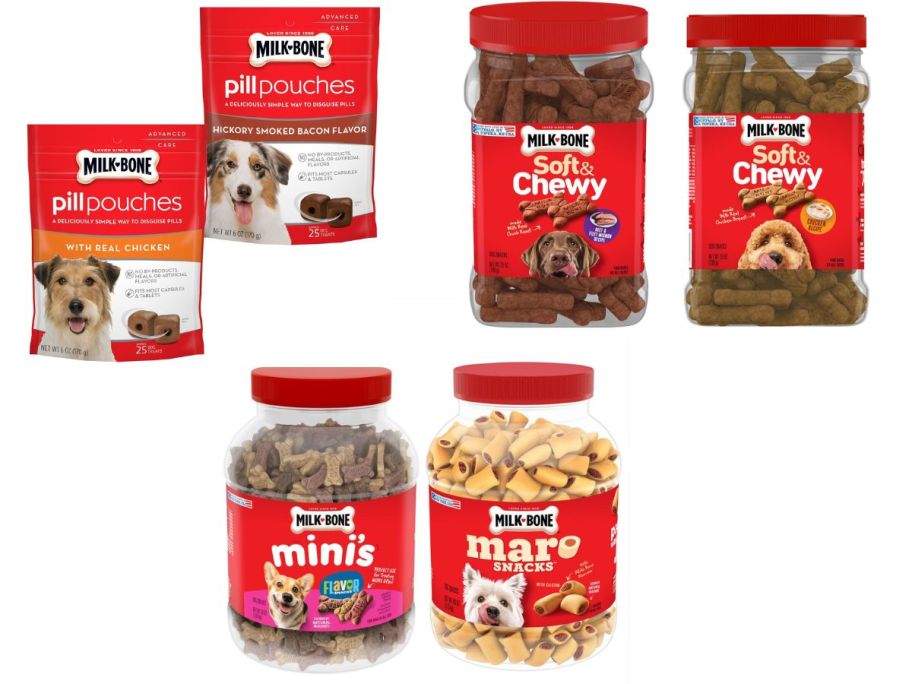 six Milk bone treats in bundles