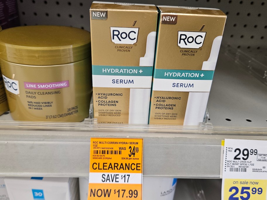 RoC Hydration Serum on a shelf on clearance at Walgreens