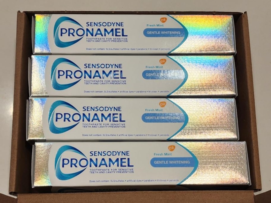 boxes of sensodyne pronamel toothpaste in shipping box