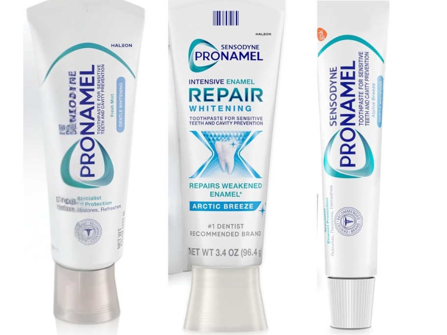 stock images of sensodyne pronamel toothpaste tubes