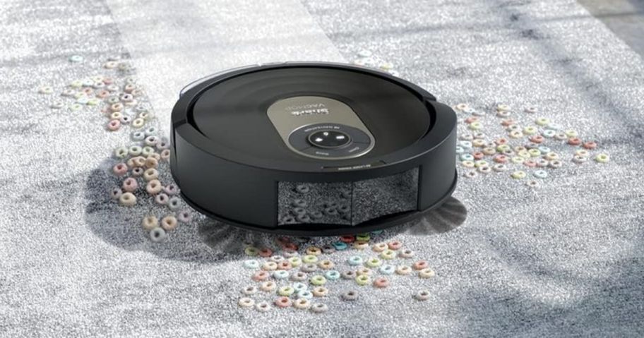 A Shark AI Robot Vacuum & Mop on a carpet