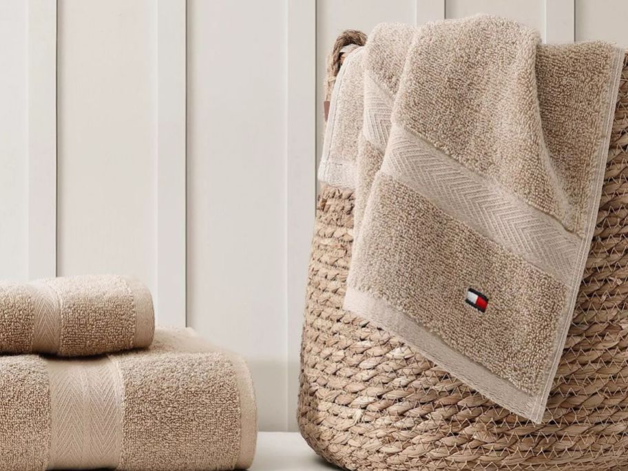 Tommy Hilfiger Home Modern American Solid Cotton Bath Towels in bathroom