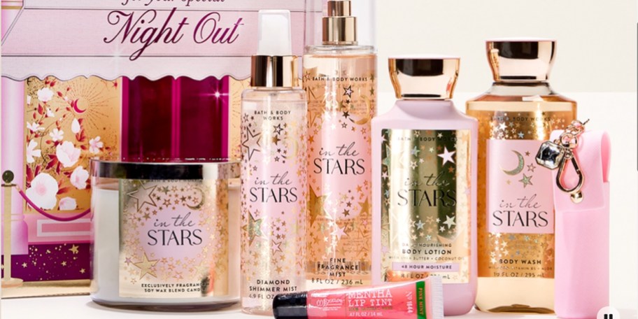 night out stars lotion, sprays, lip balm, body wash, and more