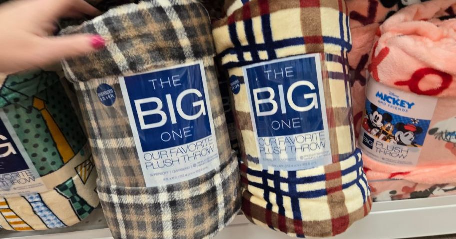 plaid big one blankets in store on shelf