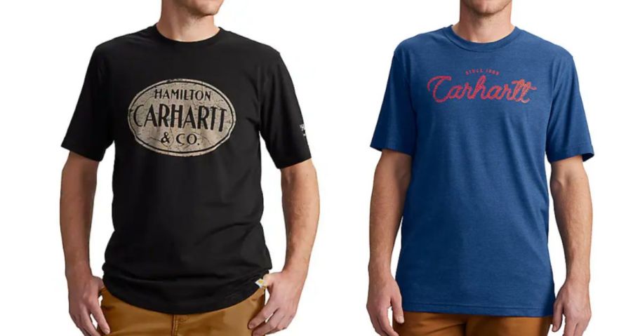 two men wearing carhartt shirts