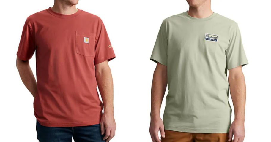 two men wearing carhartt shirts