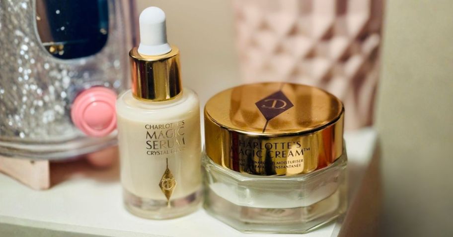 Charlotte Tilbury Iconic Magic Mini Skin Care Set on dresser