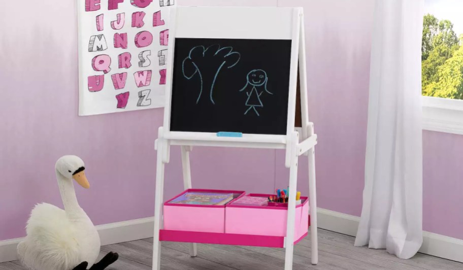 pink and white children's easel