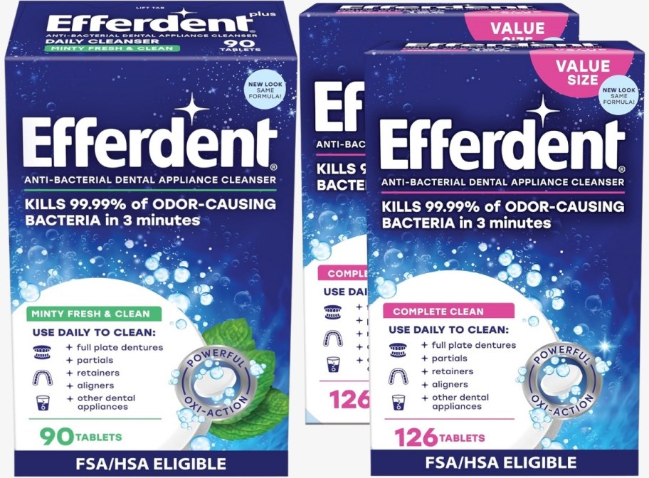 boxes of efferdent cleaning tablets