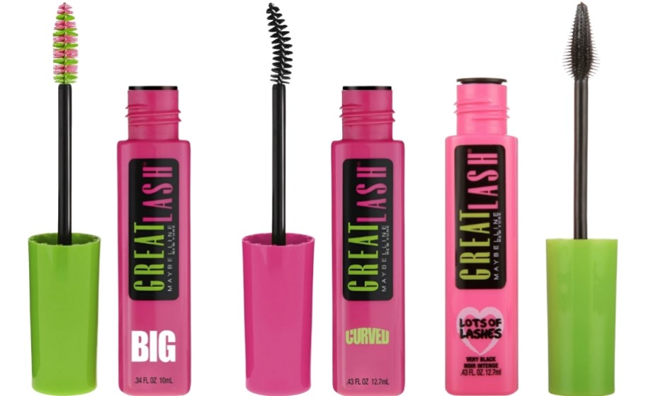 3 tubes of mascara shown with their wands