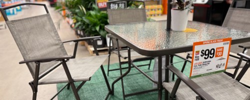 close up image of a patio set on display at home depot
