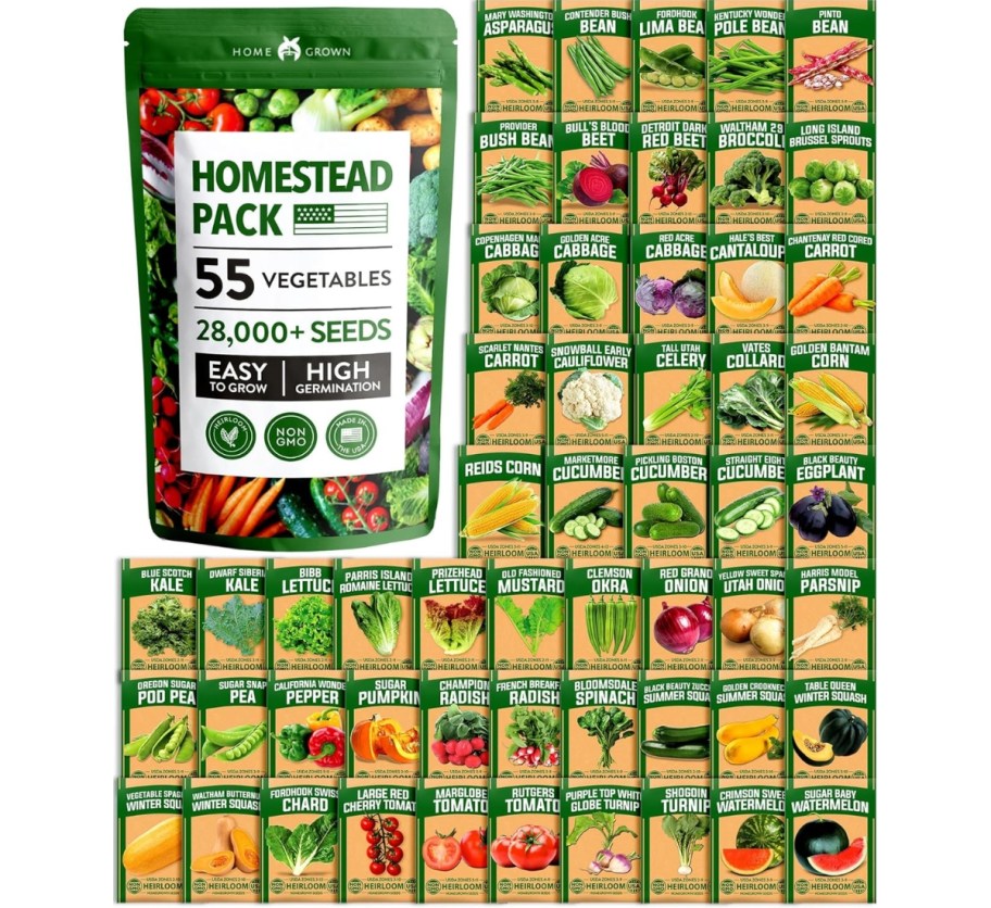 a 55 count pack of seeds with individual seed packet shown