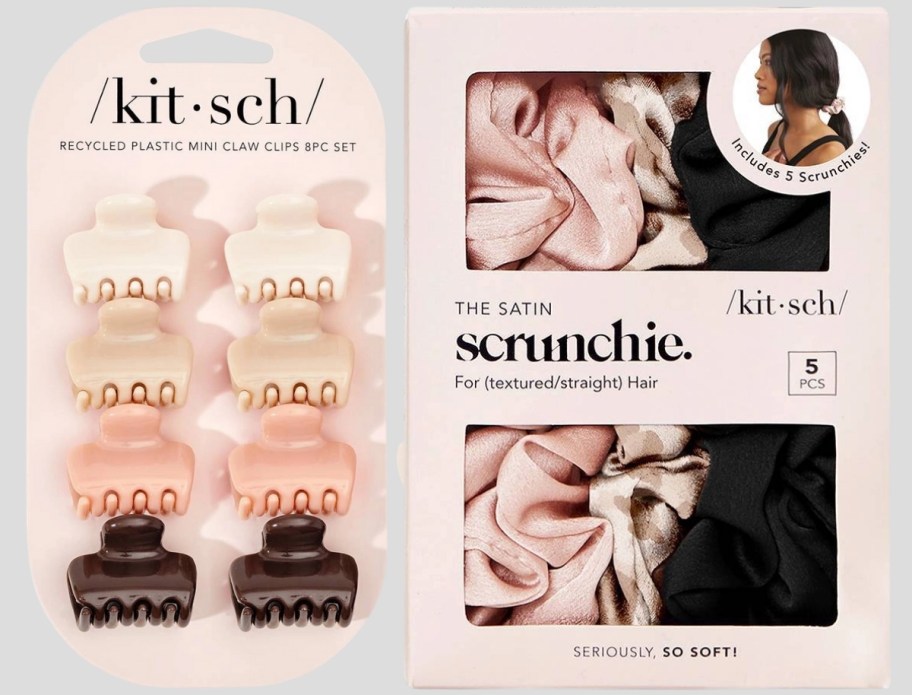 8 piece mini claw clip set and a 5 packs of satin scrunchies