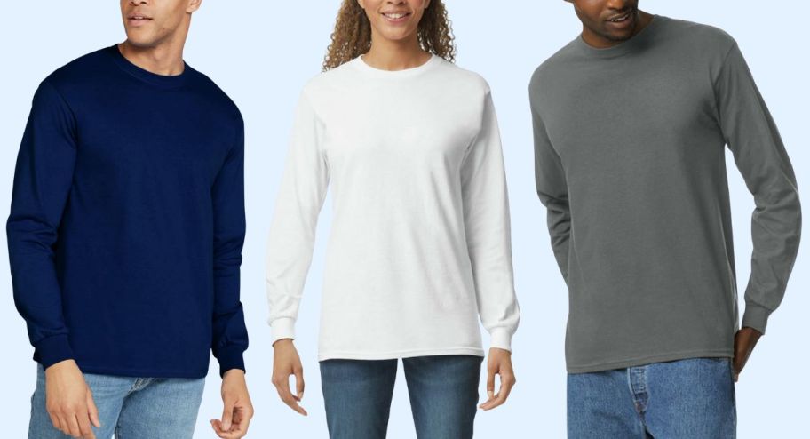 Stock image of three different long sleeve shirt in different colors