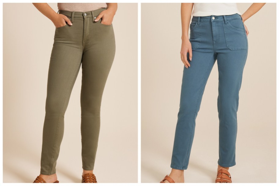 maurices Olive High Rise Sculpt Skinny Jeans and m jeans High Rise Color Slim Straight Ankle Jeans