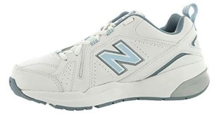 white and blue New Balance Women's 608 V5 Casual Comfort Cross Trainer Shoe