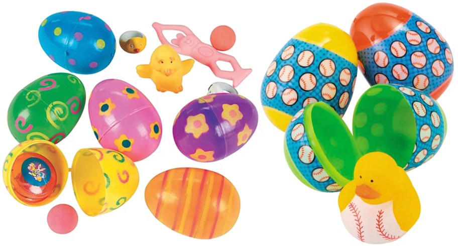 easter eggs with toys and rubber ducks 