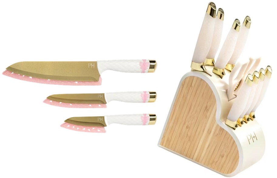 white and pink knife sets 