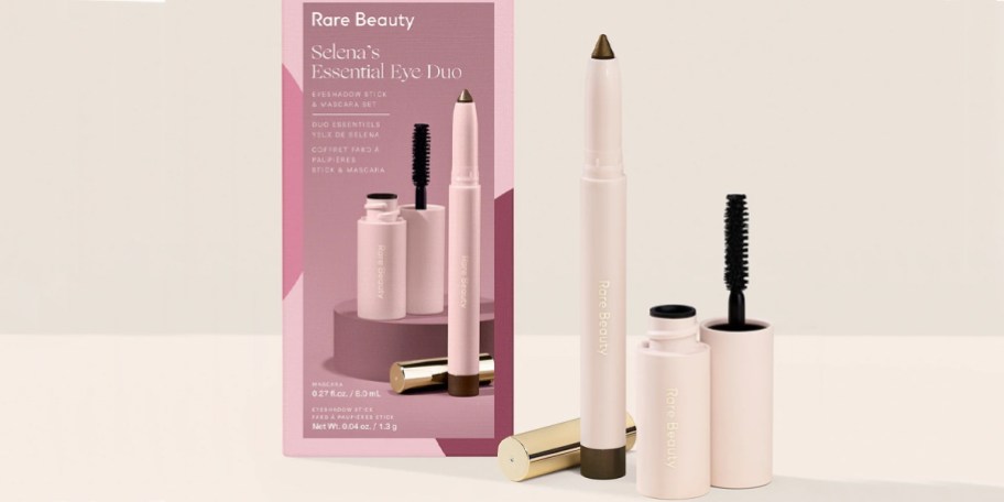 Rare beauty mascara and eye shadow set box with products