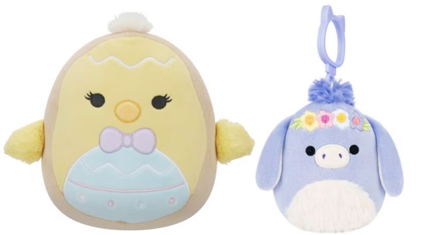 chick and purple bunny plushes