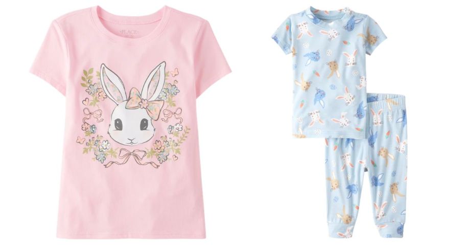 the children's place easter graphic tee and pajamas