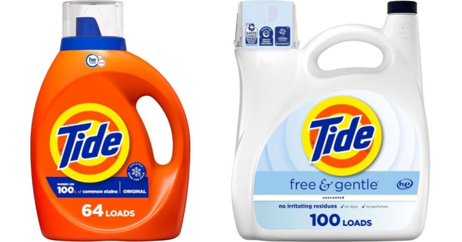 two tide laundry detergent bottles