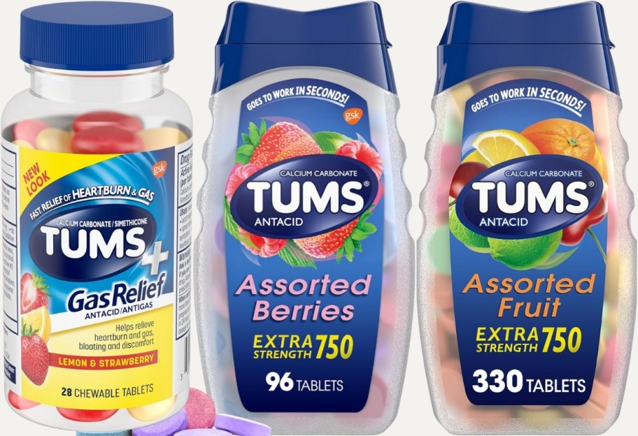 3 bottles of tums antacids tabs