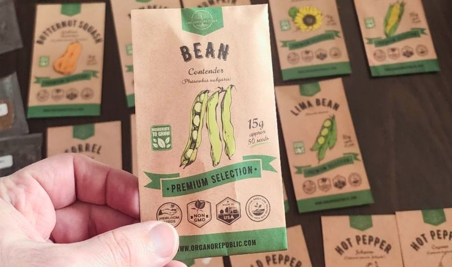 a mans hand holding a sead packet