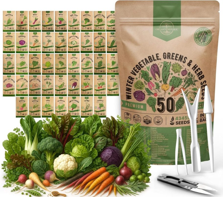 a 50 count pack of seeds with individual seed packets shown