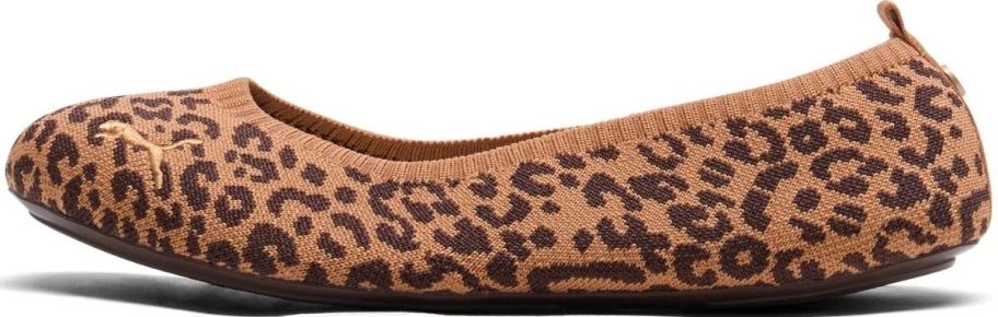 a leopard print knit ballet flat in tan and brown