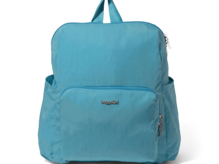 a teal blue backpack