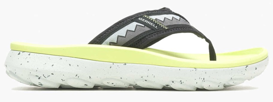 a yellow, white and black flip flop