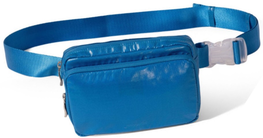 a blue belt bag