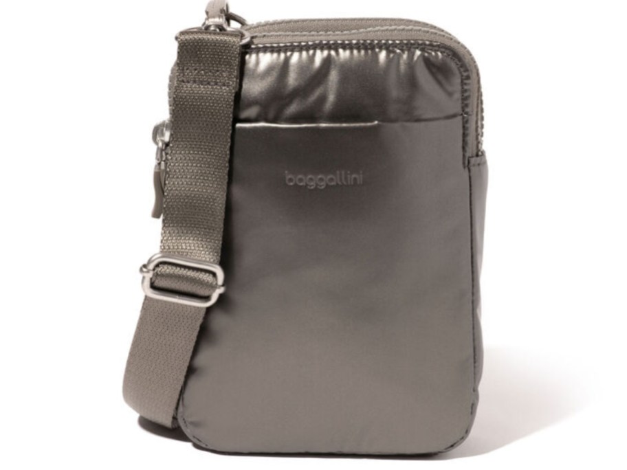 a silverish bronze color crossbody bag