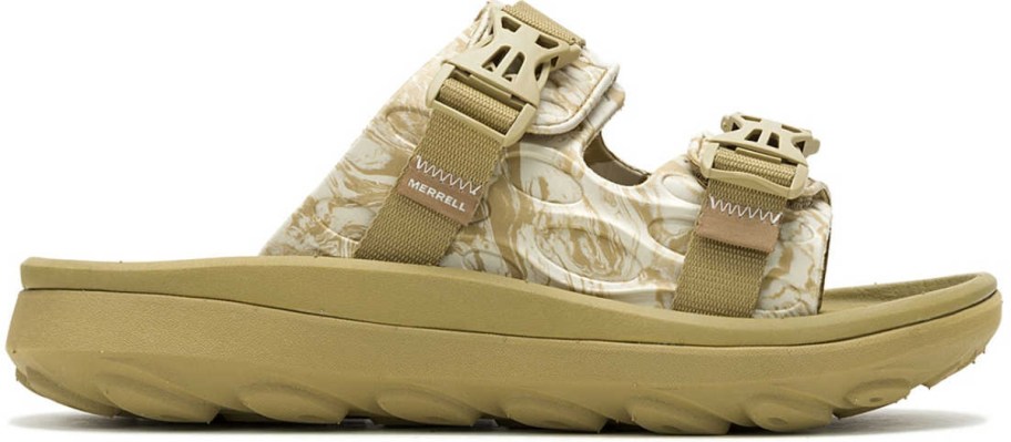 a tan marbled double buckle men's slide sandal