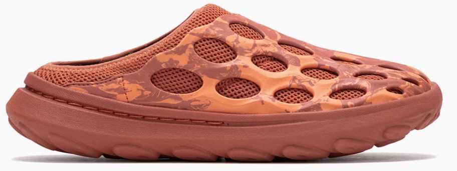 an orange and reddish color women's slip in clog style shoe