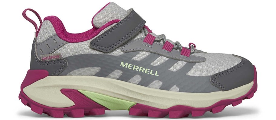 a kids grey and pink Merrell sneaker