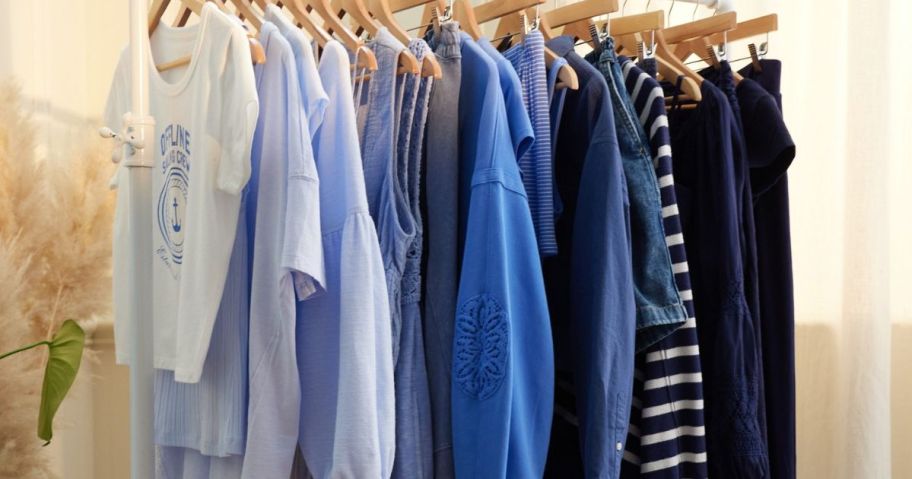 A rack of Aerie spring clothing