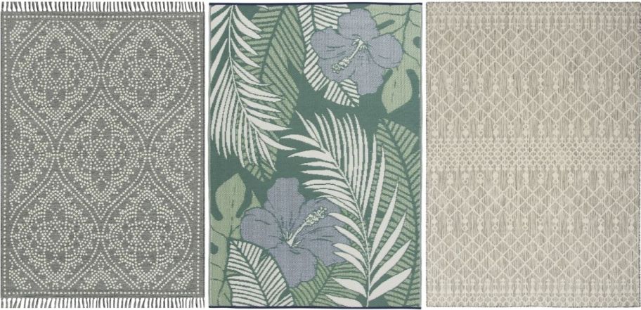 3 outdoor rugs in various patterns