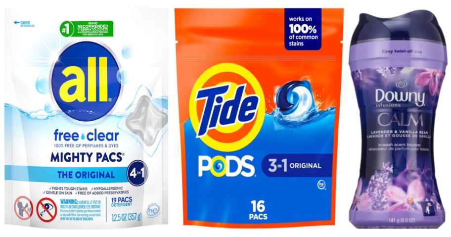 two packs of laundry pods and scent beads