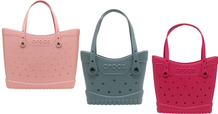stock images of Crocs tote bags in three different sizes