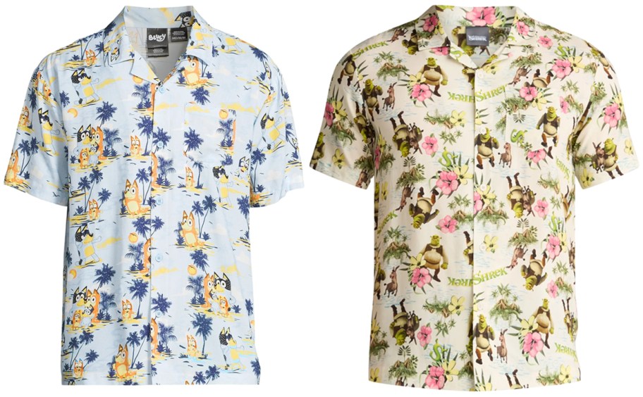 Disney Bluey and Shrek Swamp Flowers Men's Hawaiian Shirt and