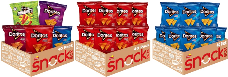 3 multi-pack boxes of doritos chips