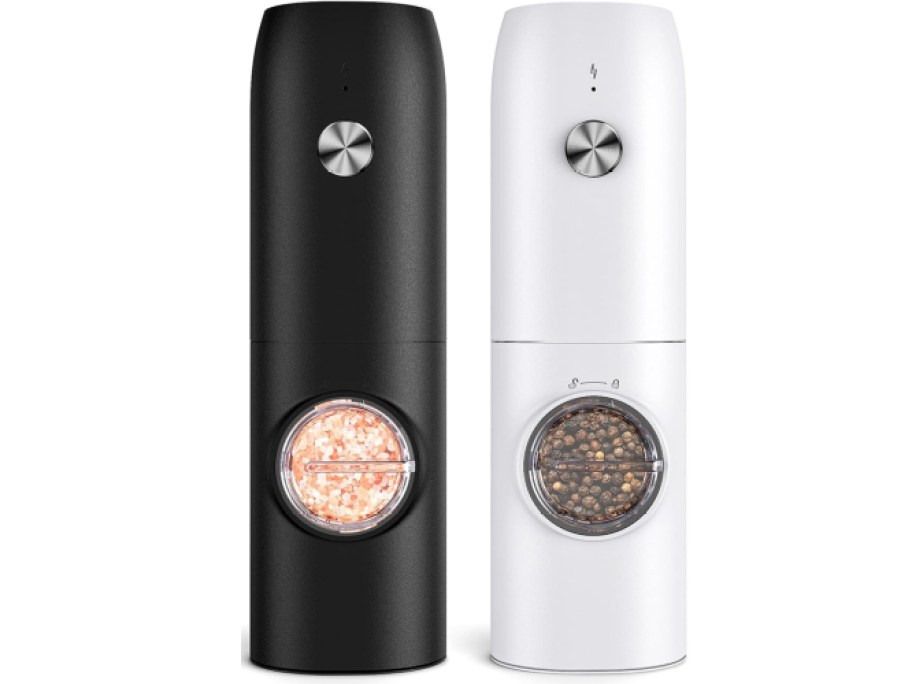Black and White Electric Salt & Pepper Grinder on display