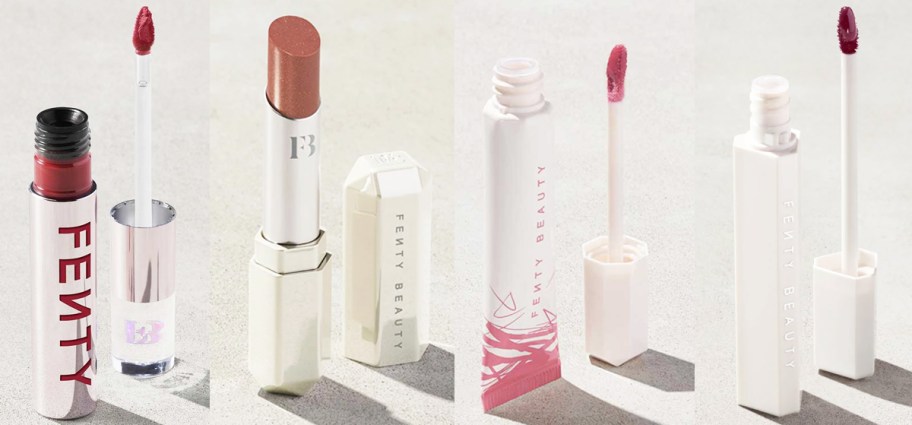 4 tubes of fenty beauty lip products