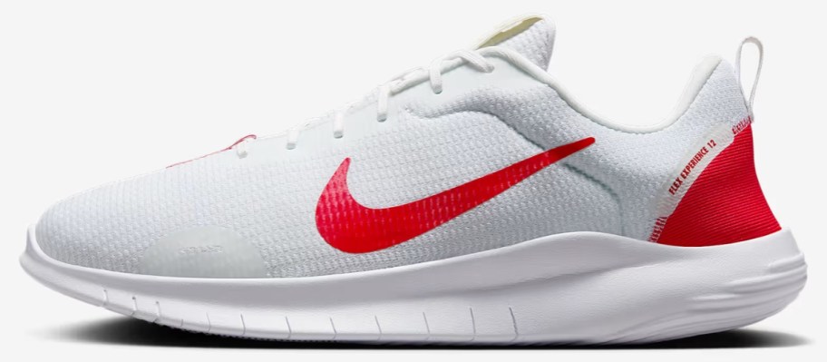 a white and red men's Nike running shoe