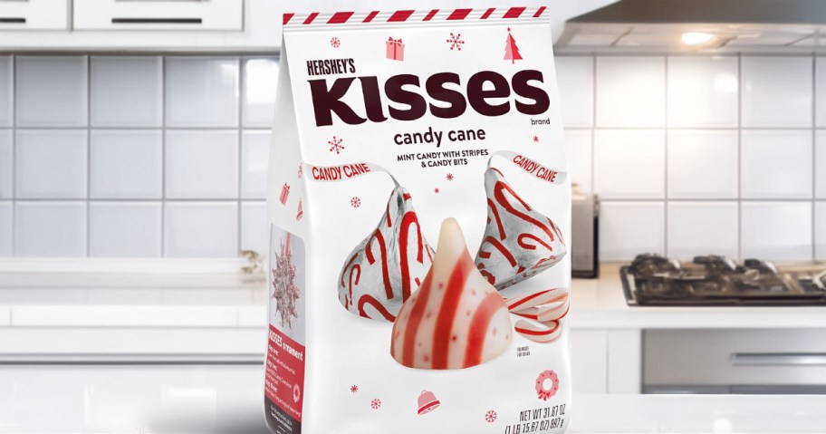 Hershey's Kisses Candy Cane Bag on a counter